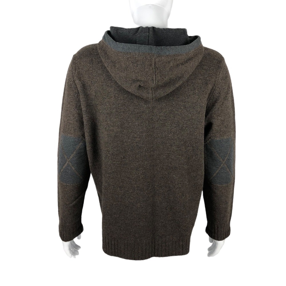 Carbon2Cobalt Mens XL Sweater 1/4 Zip Hooded Ribbed Pullover Brown Lambswool EUC - Picture 4 of 10